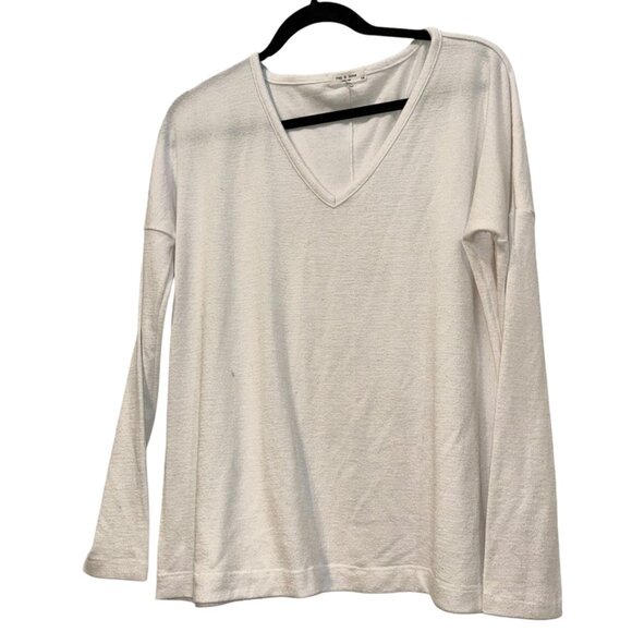 rag & bone off white cotton v-neck drop shoulder knit top L - Picture 1 of 3